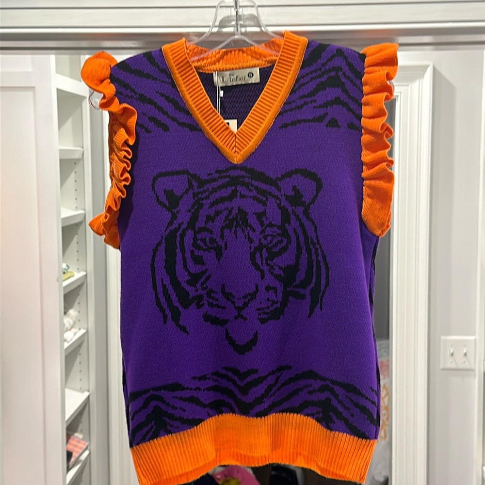 Purple & Orange Tiger Sweater- perfect for Clemson Gameday! NEW WITH TAGS
